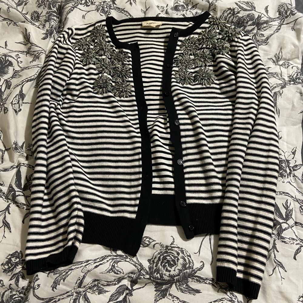 Modcloth floral embroidered striped cardigan